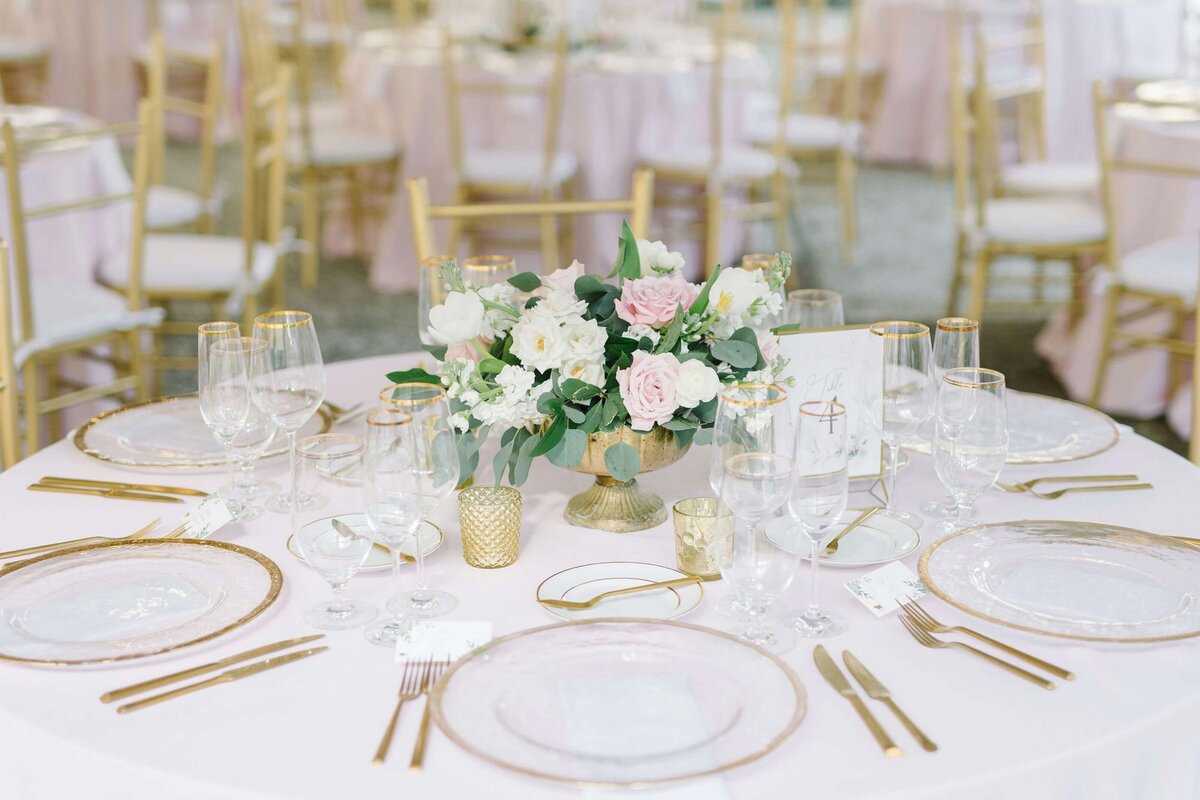 gold and pink wedding reception decor