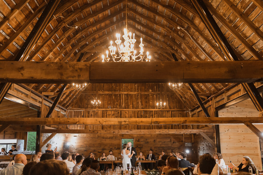 modern barn wedding chandelier first dance