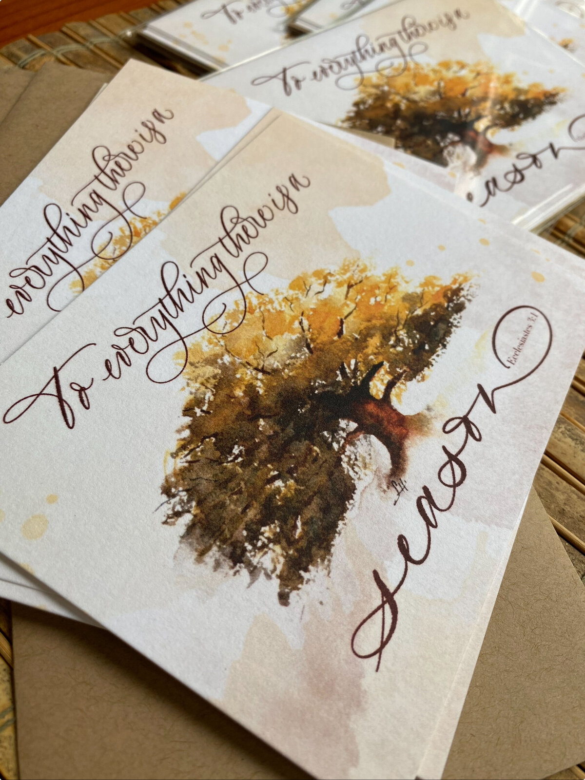 Custom calligraphy with an illustration of watercolored tree