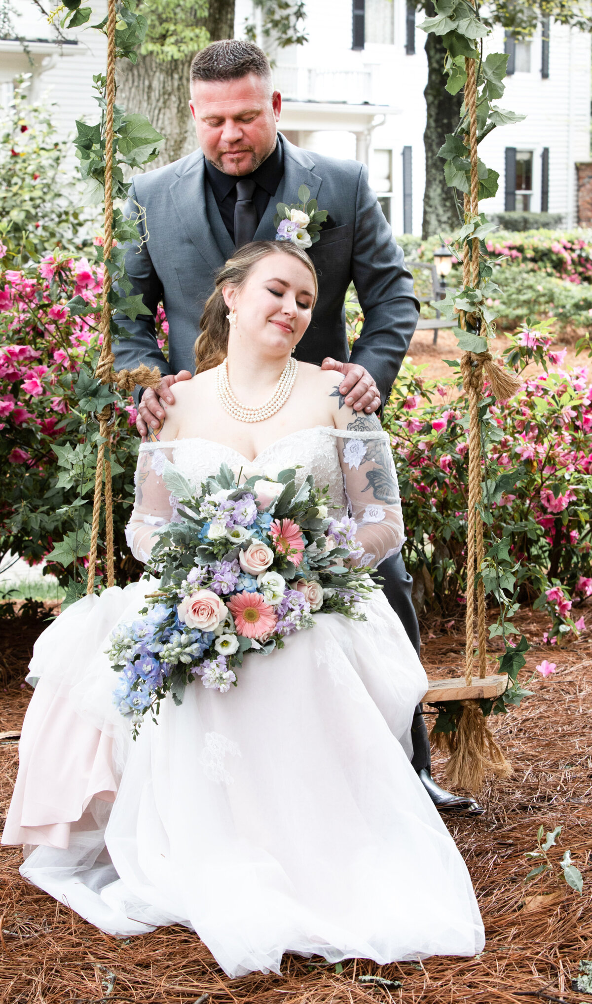 Carl-House-Auburn-GA-Bride-Groom-Swing-Garden-Portrait