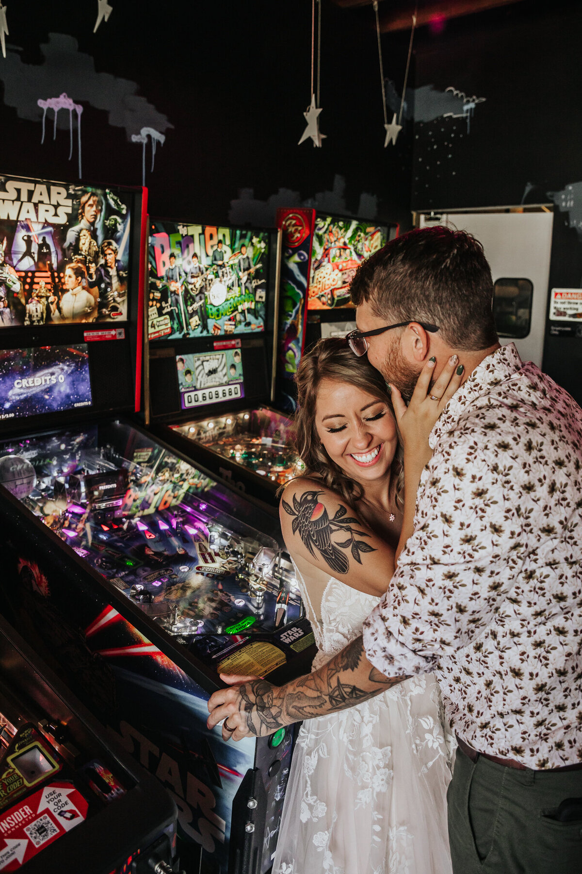 After-wedding shenanigans playing Star Wars pinball in Indianapolis, IN