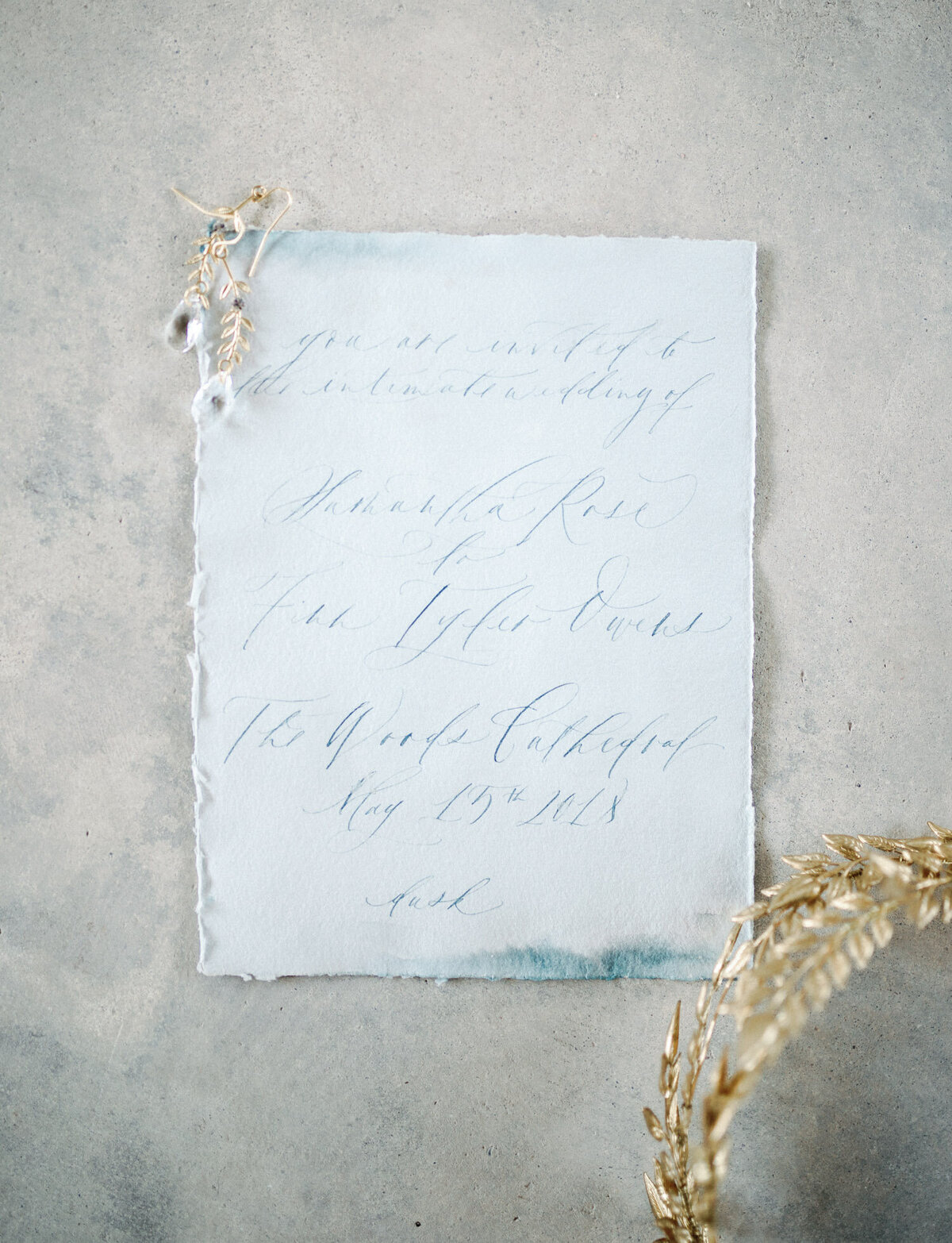soft simple handwritten calligraphy wedding invitation, handmade paper