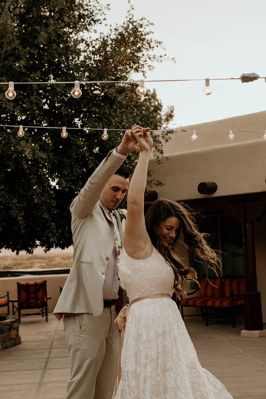 bride and groom first dance at their new mexico venue