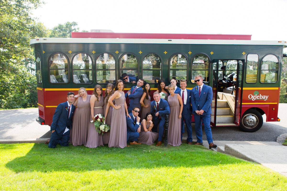 wedding party with trolley at oglebay resort