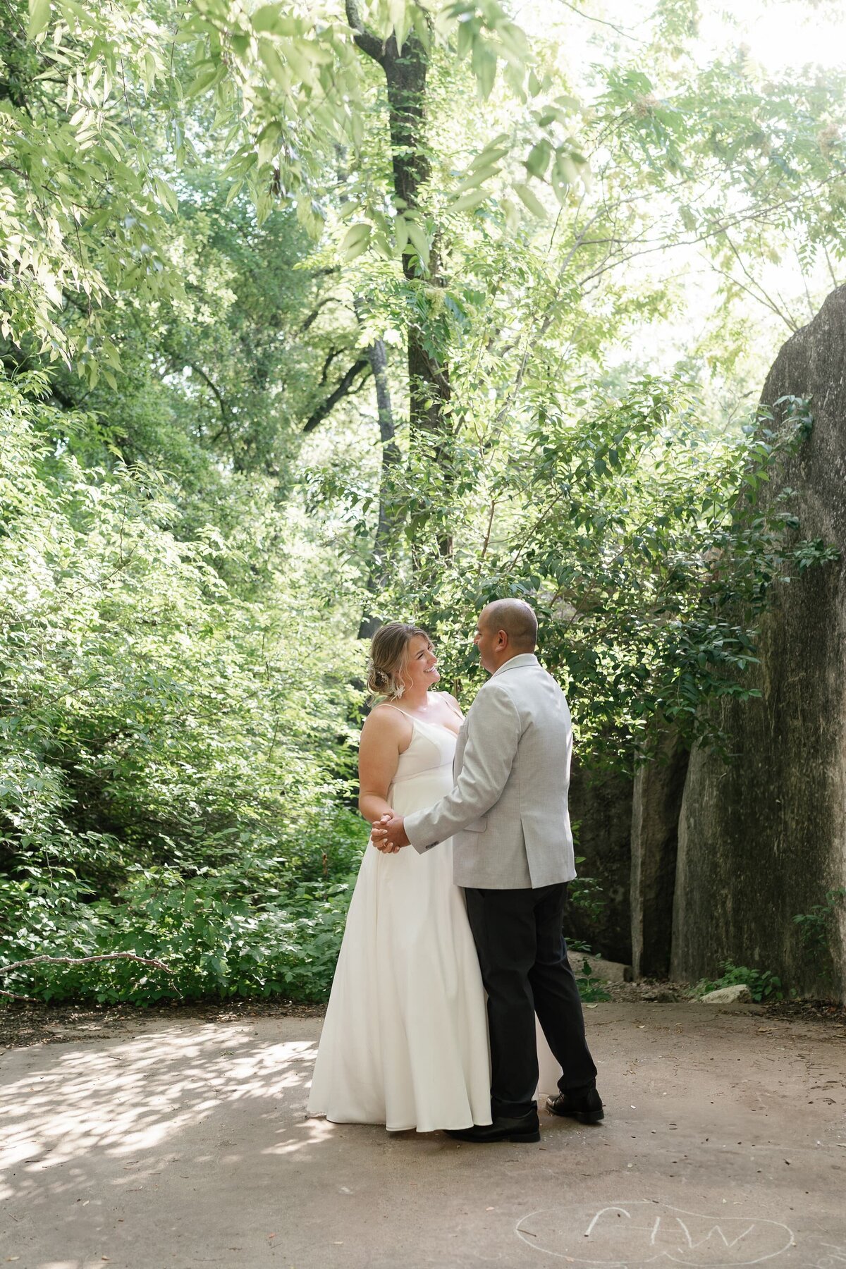 Newlyweds first dance in the woods during their Austin elopement