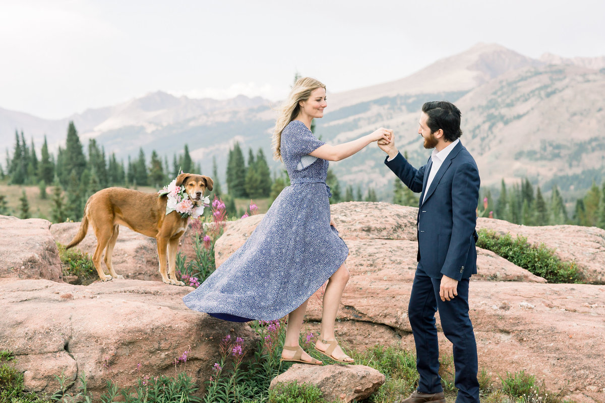 Couple with their dog during engagement session