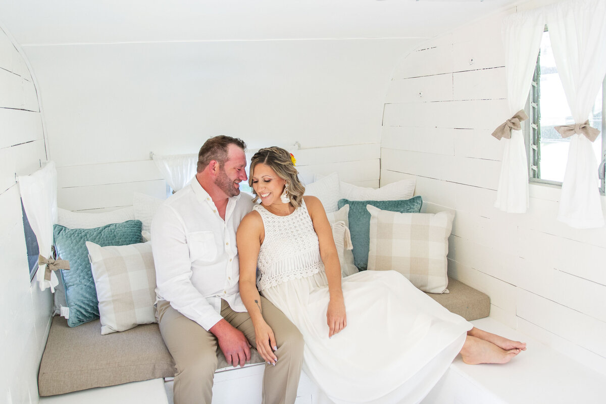 inside Shasta trailer photo  by Accents and Events taken by New Braunfels wedding photographer Firefly Photography