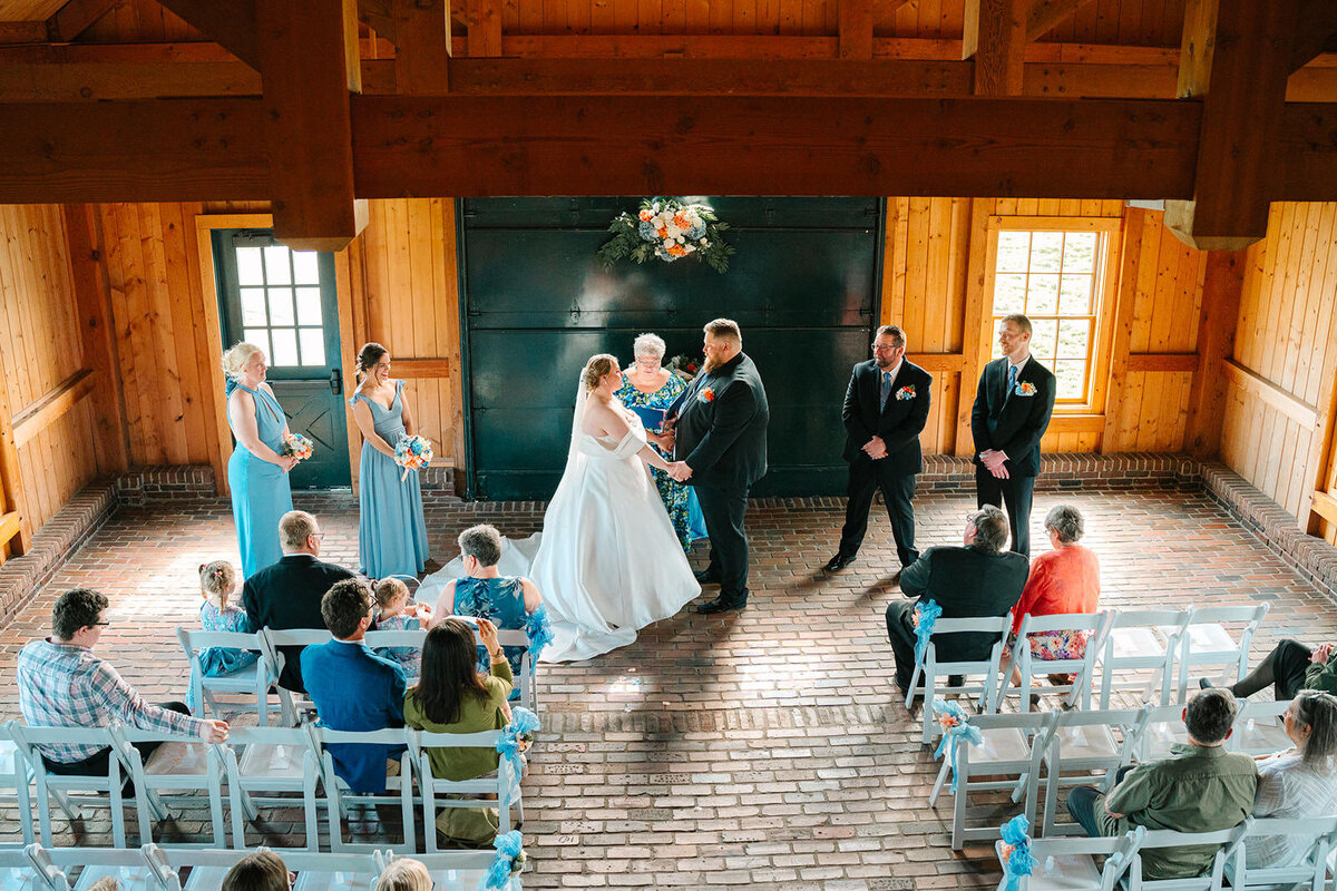 view looking down at a couple during their wedding ceremony 