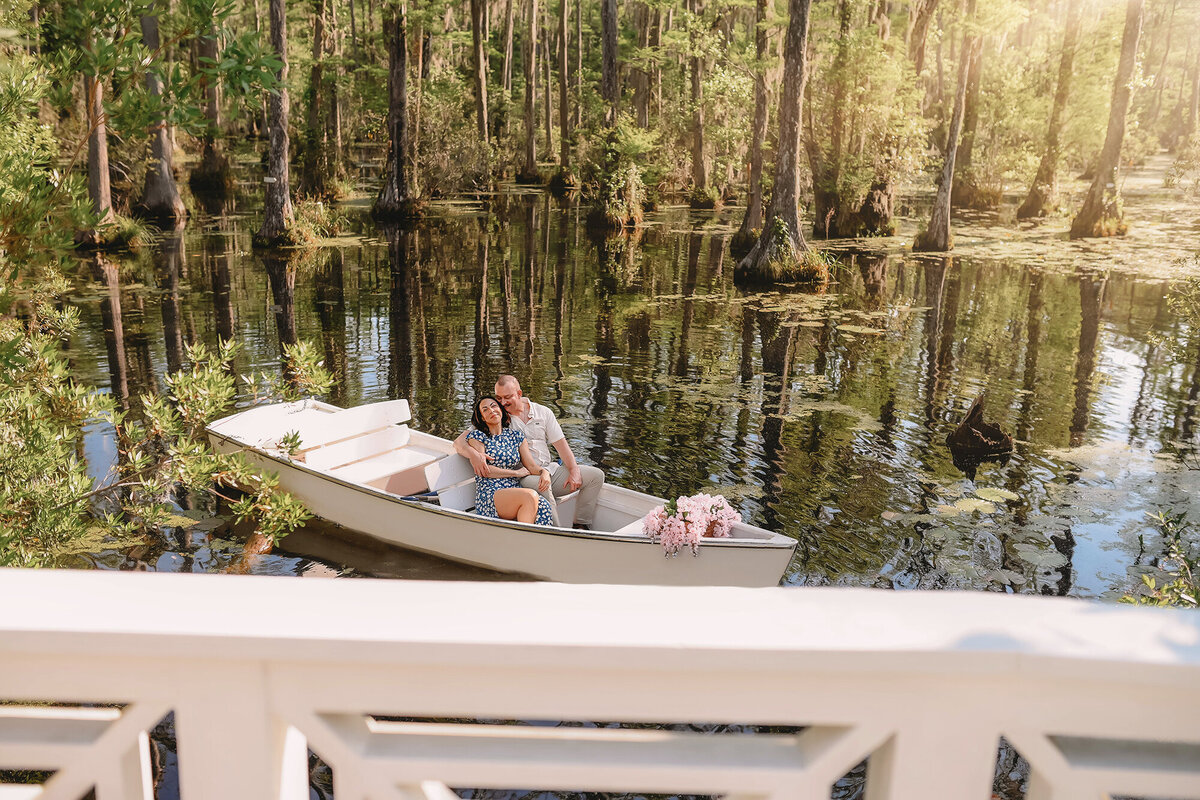 Couple embraces each other during their Engagement Photoshoot at Cypress Gardens. 