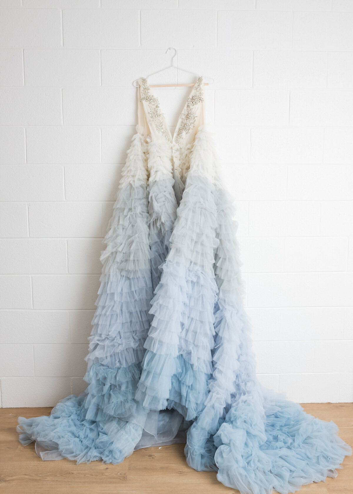 Before and Ever Couture Gown "Celeste"  in white and blue. Client Wardrobe image by Lauren Vanier Photography