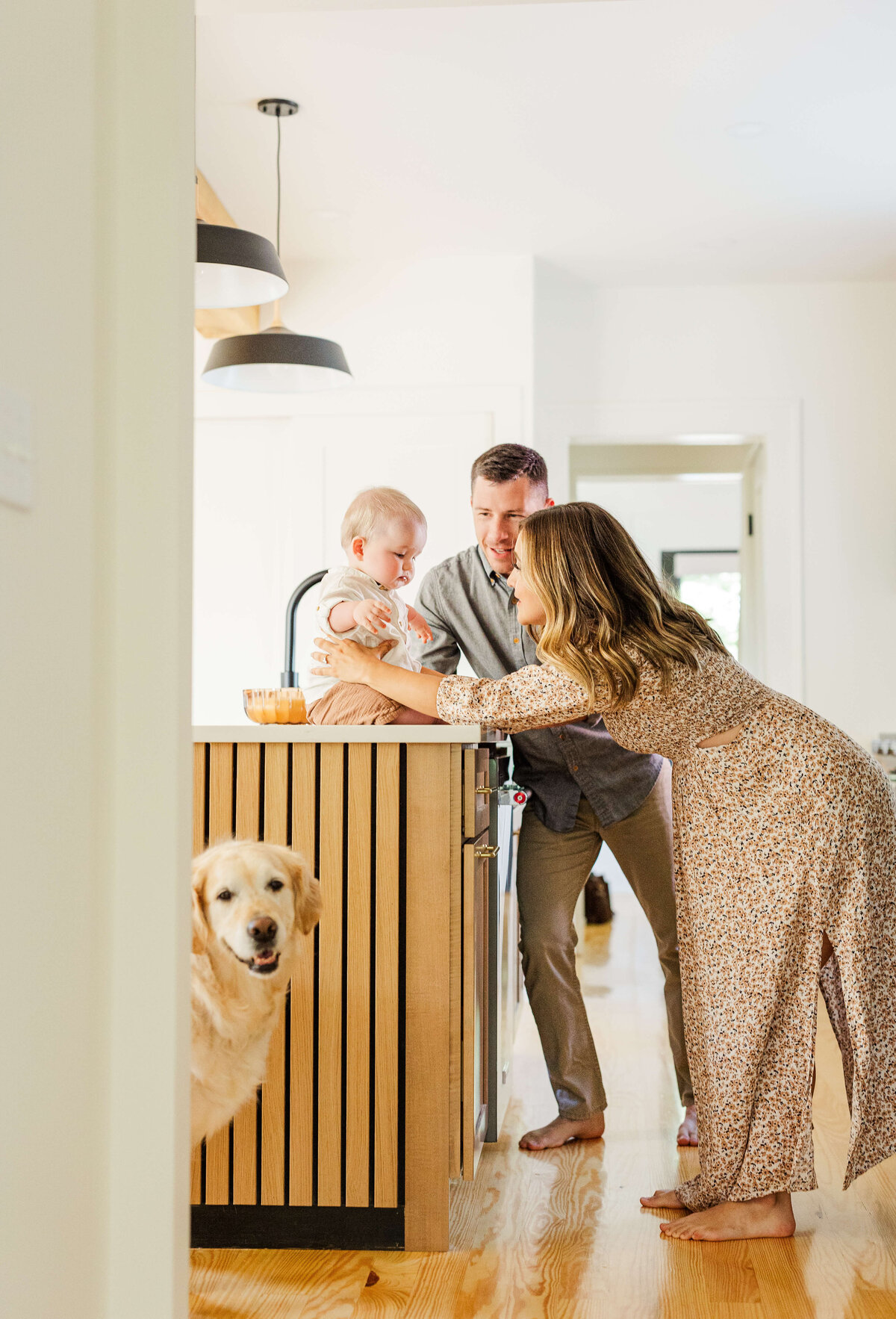 family-in-kitchen-with dog-ann-arbor-mi-in-home-milestone-photography