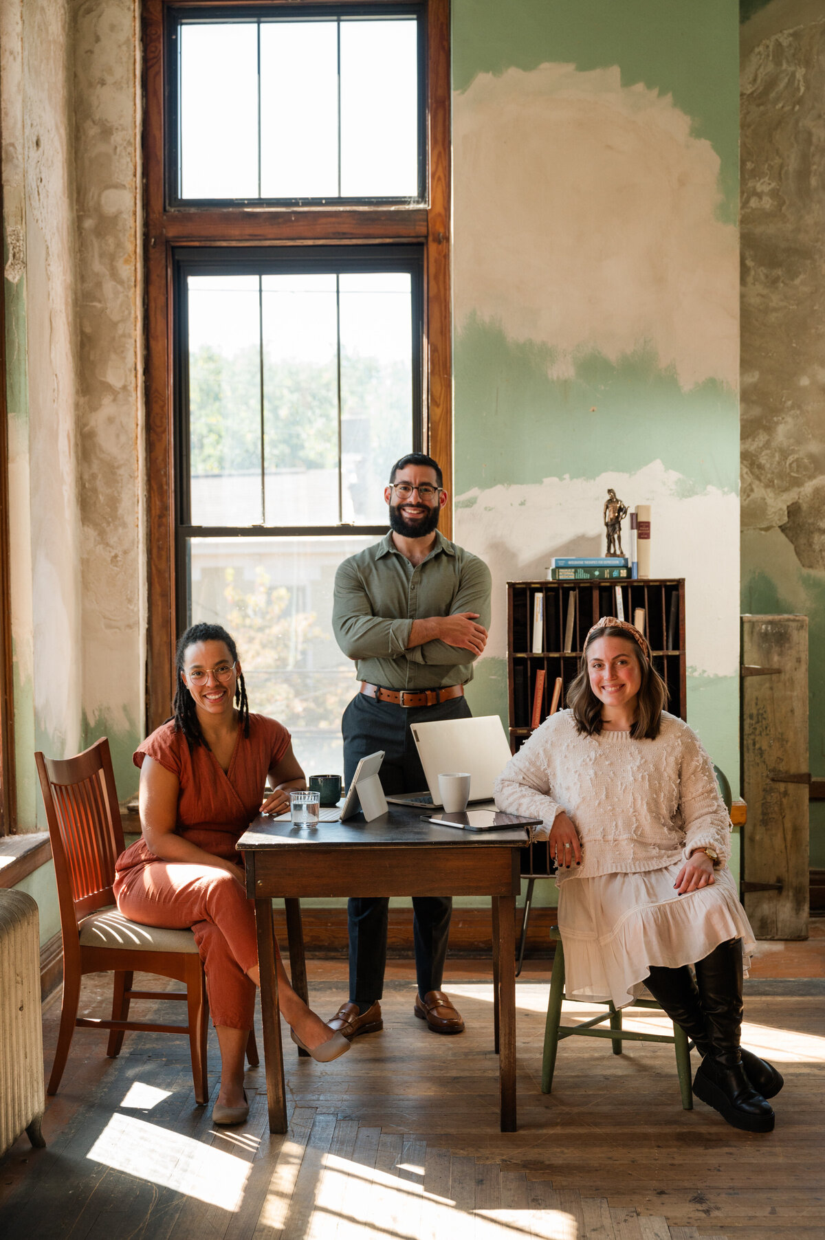 Professional nurse practitioner brand imagery with Nico Misleh in a vintage schoolhouse studio