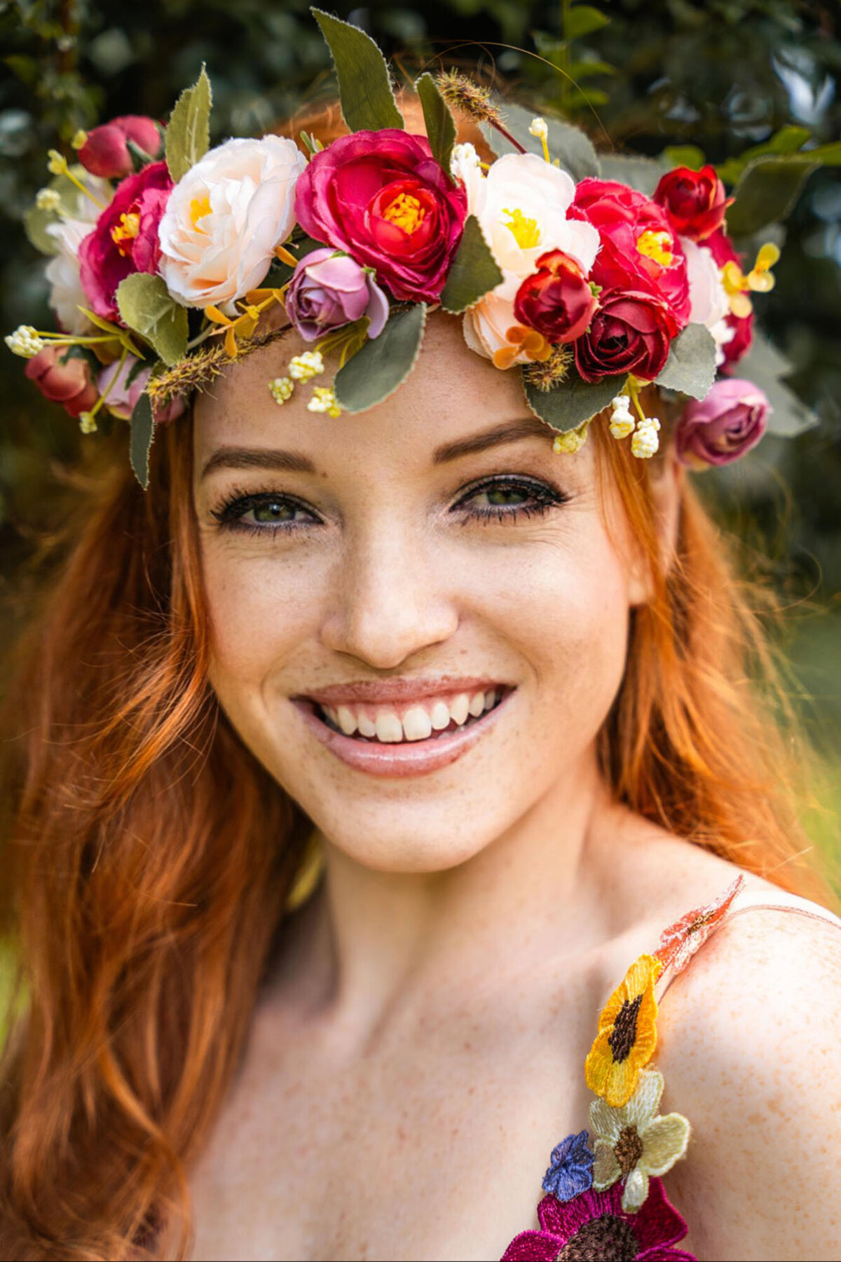 Close up of woman wearing flower lei taken by hawaii individual portrait photographer
