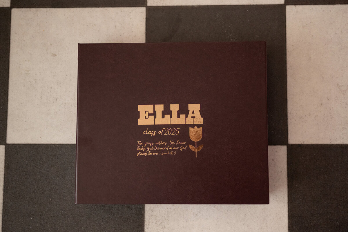 A gold printed fine art photo album