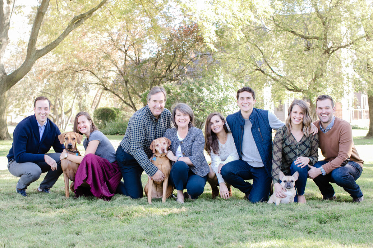 large family formal photo with dogs photographed at family home in Upper Arlington Ohio