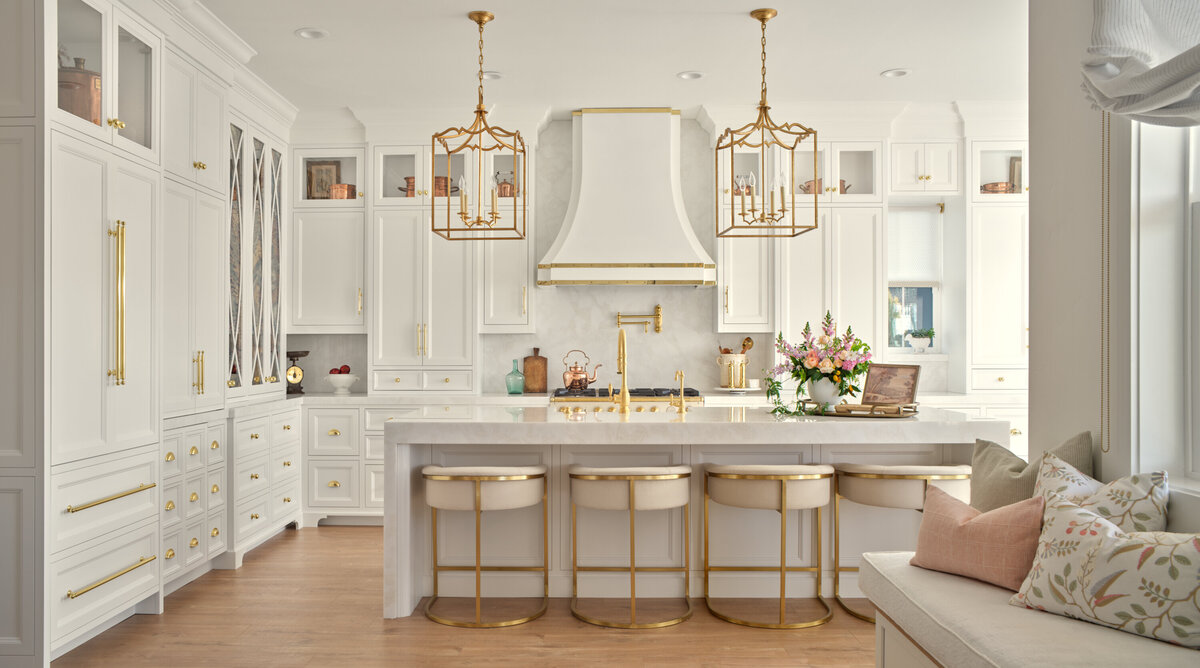 luxury white kitchen with gold accents