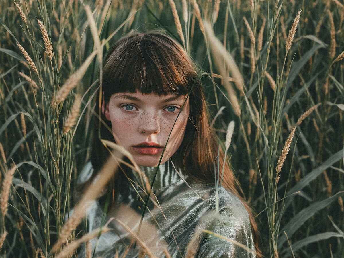 Intense Gaze Through Grass