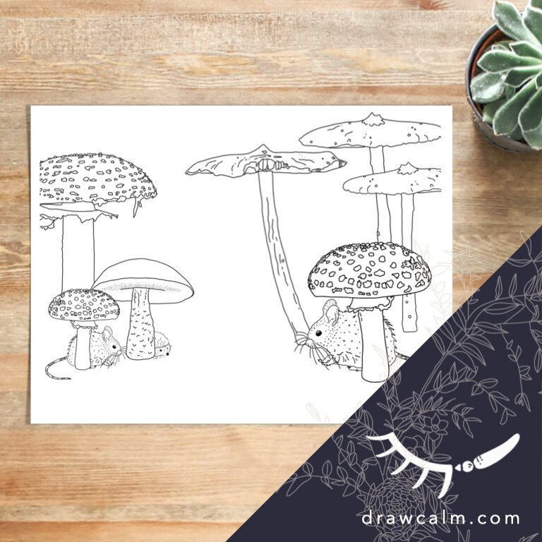coloring-page-mushrooms