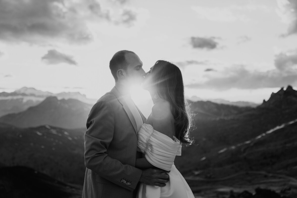 romatic couple together in mountain elopement in Dolomites