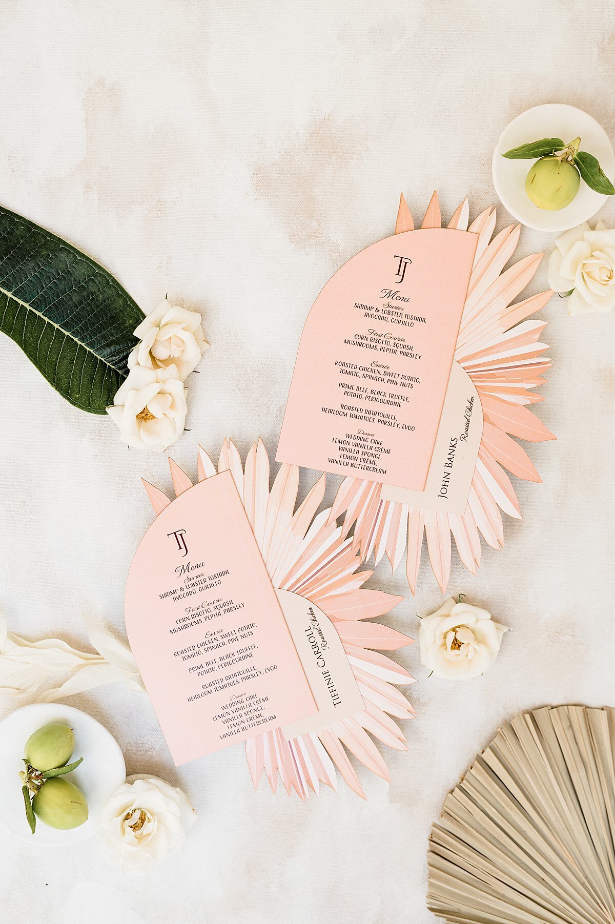 pink-tropical-wedding-menus