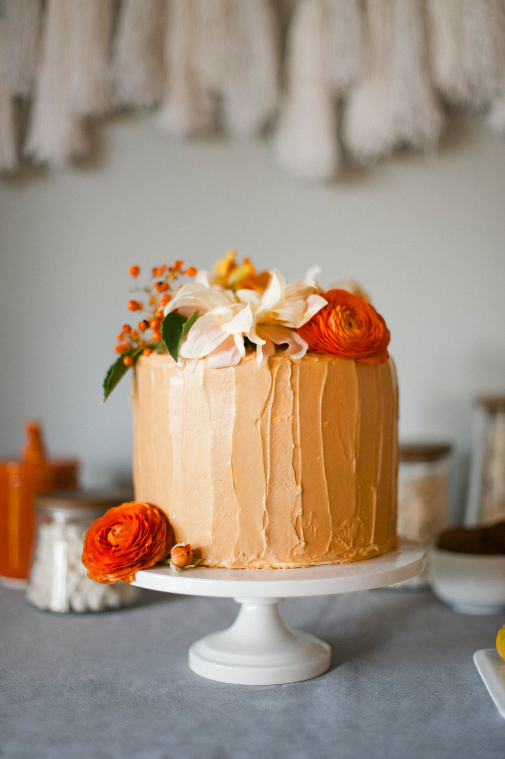 orange ranunculus, cafe au lait dahlia