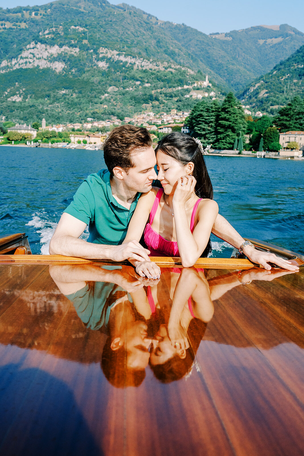 Boat ride engagement session on Lake Como in Italy photographed by Lake Como Photographer