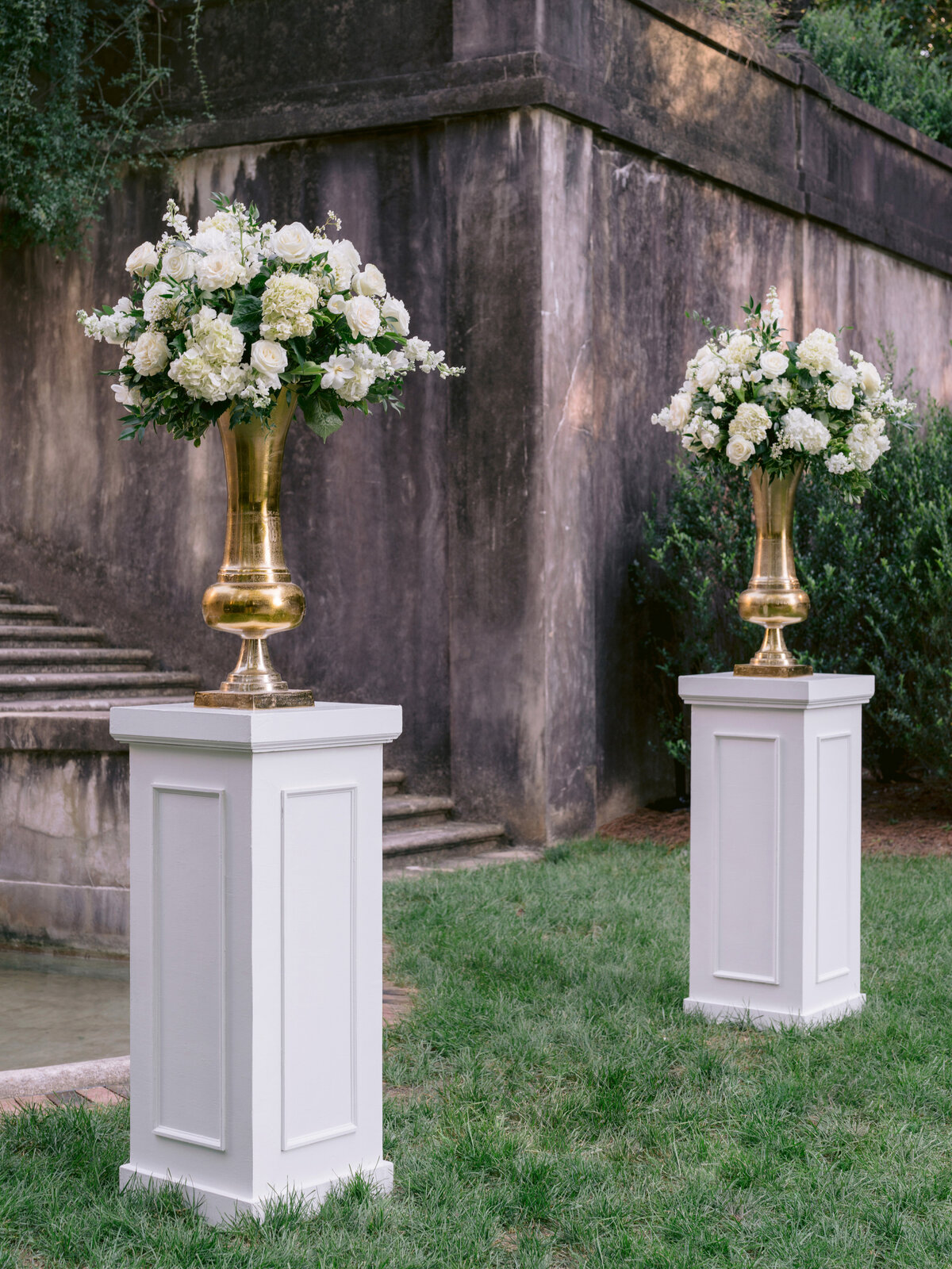 all white ceremony florals