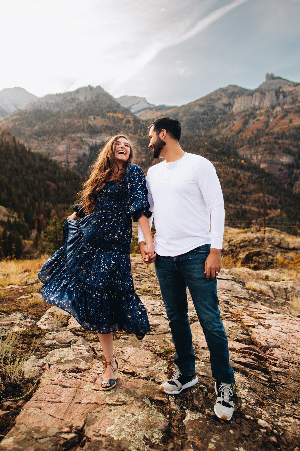 Ouray engagement session with a beautiful sunset.