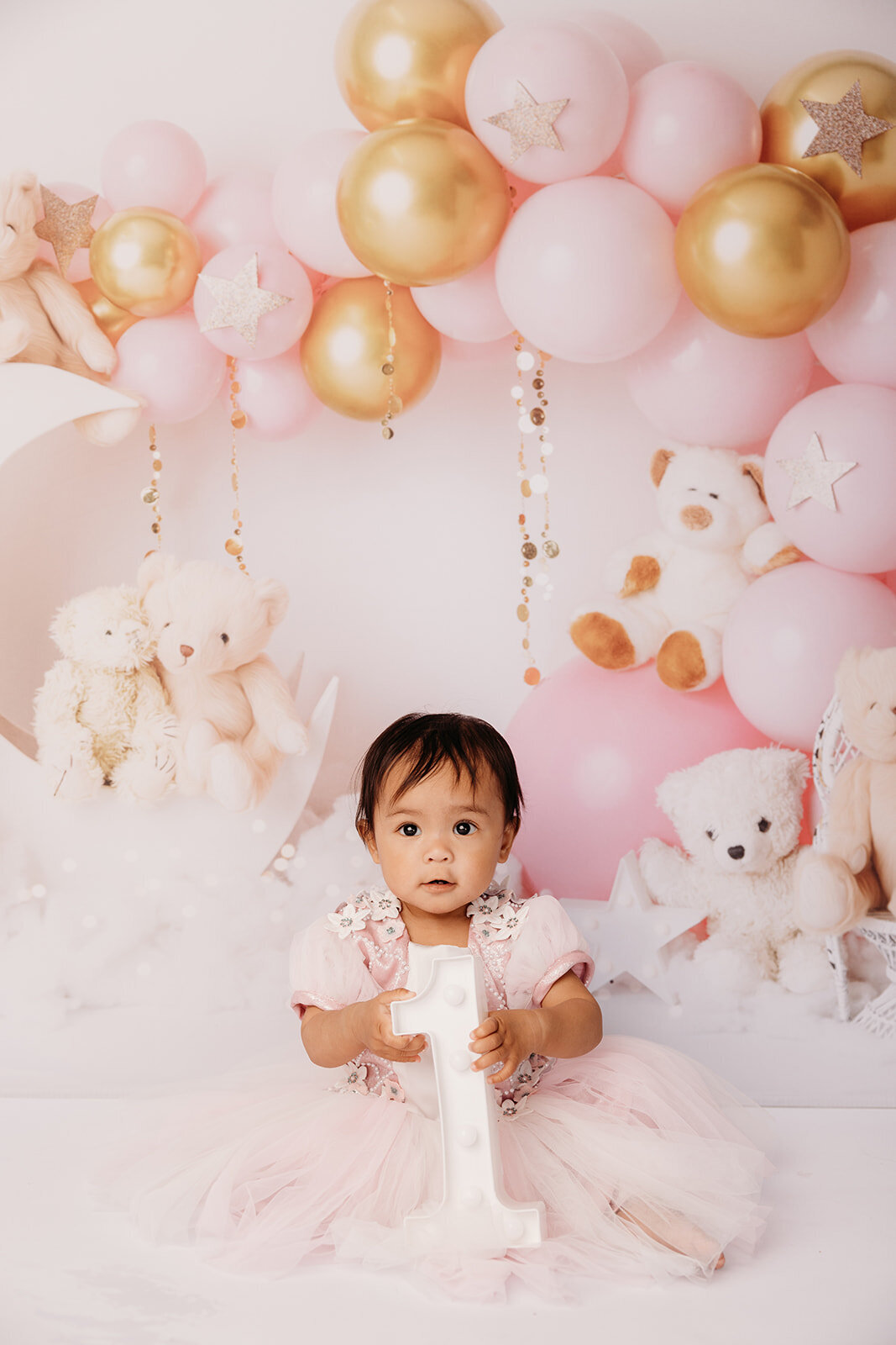 Luna during her first birthday milestone photoshoot in the studio in auckland