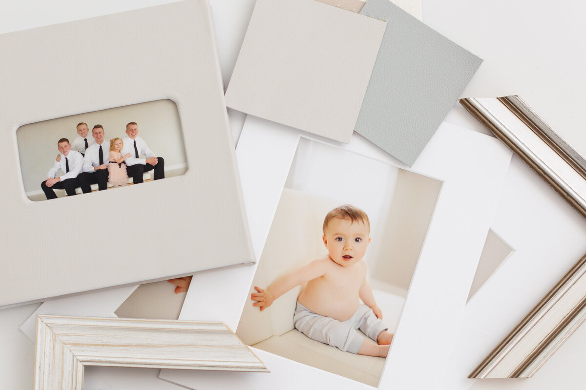 Samples of photos, albums, annd frames at Boise studio.