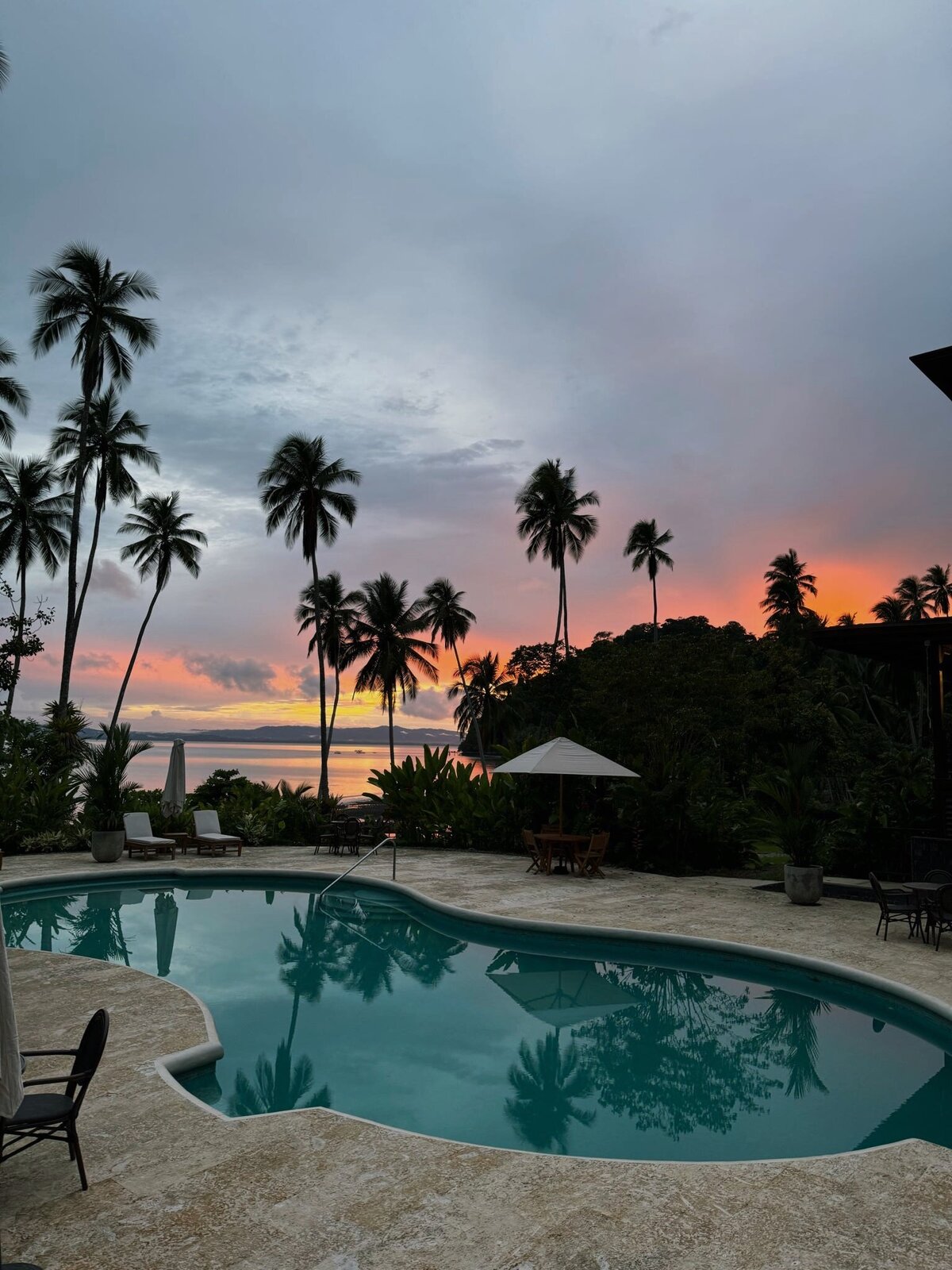 pool area at sunset