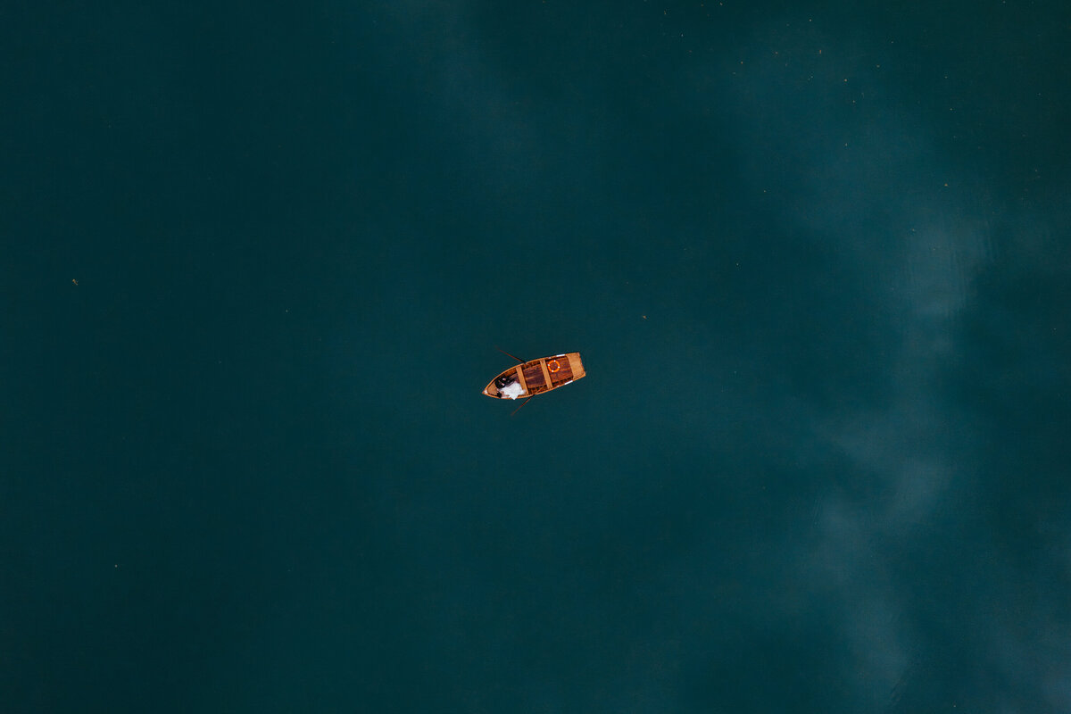 Misty mountains reflected in Lago di Braies