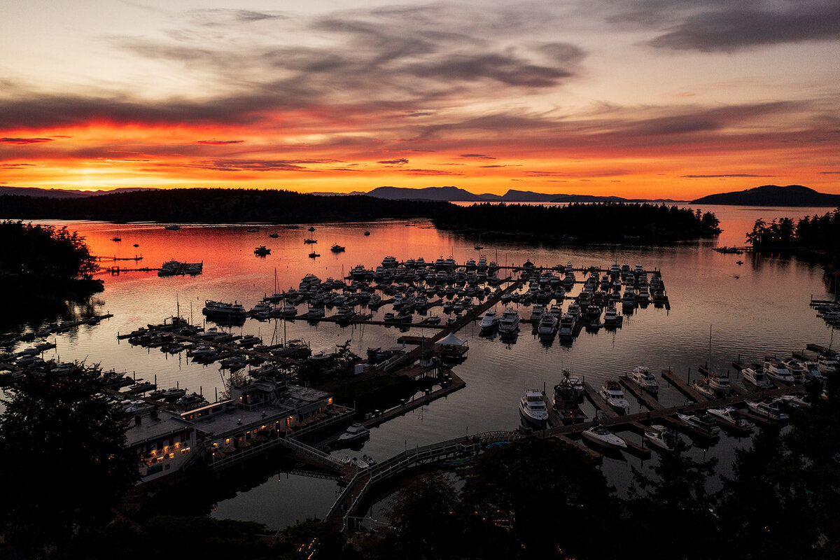 Drone sunset photo of Roche Harbor Resort