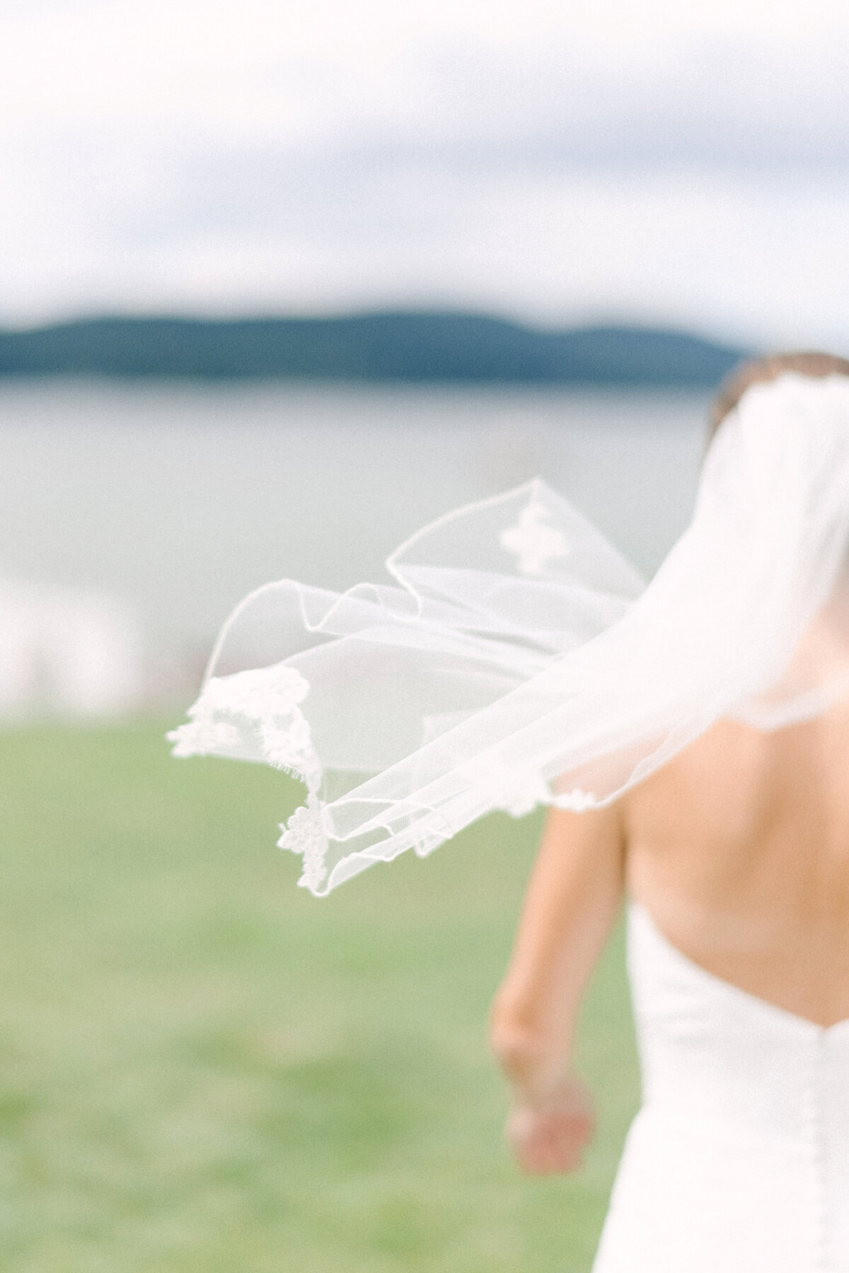 bride's veil flows in the wind