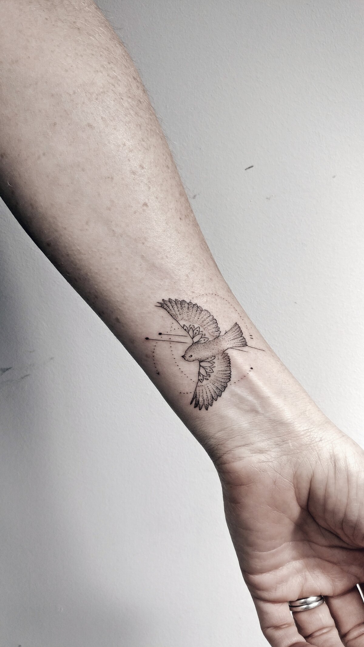 bird tattoo, single needle tattoo, small tattoo, fine line tattoo