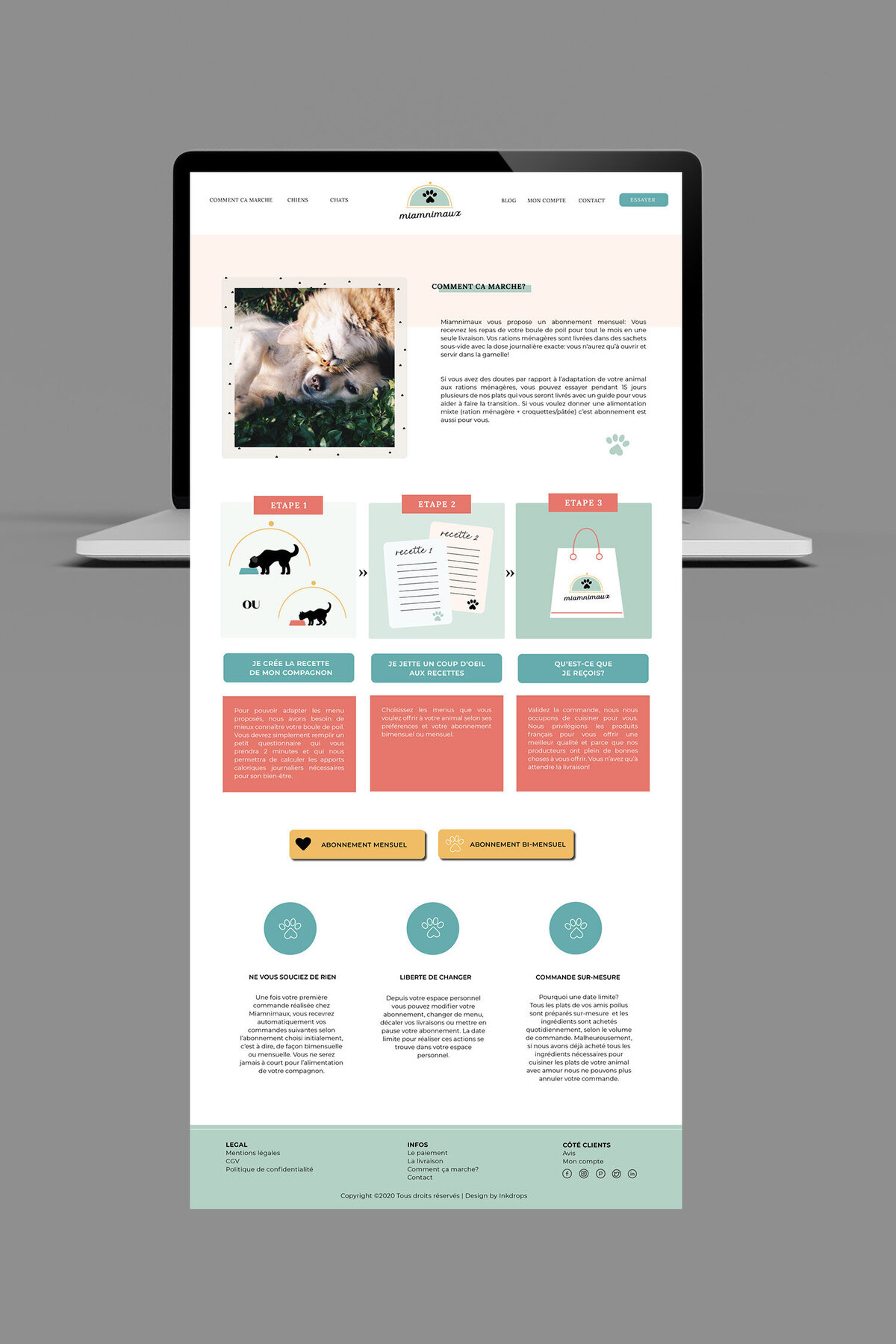 maquette page de site web animaux