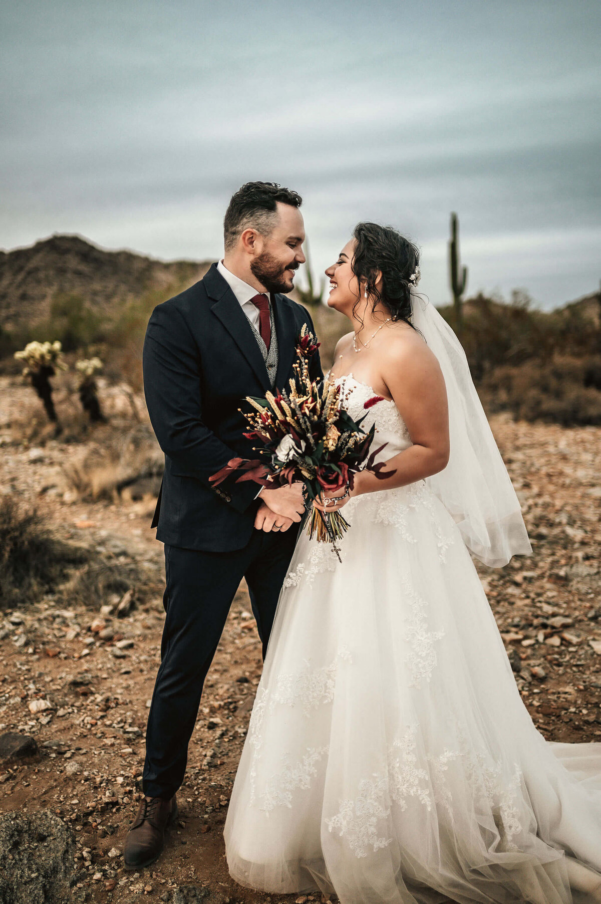 Owner of Cactus & Pine Photography and husband as a lovely Arizona bride and groom