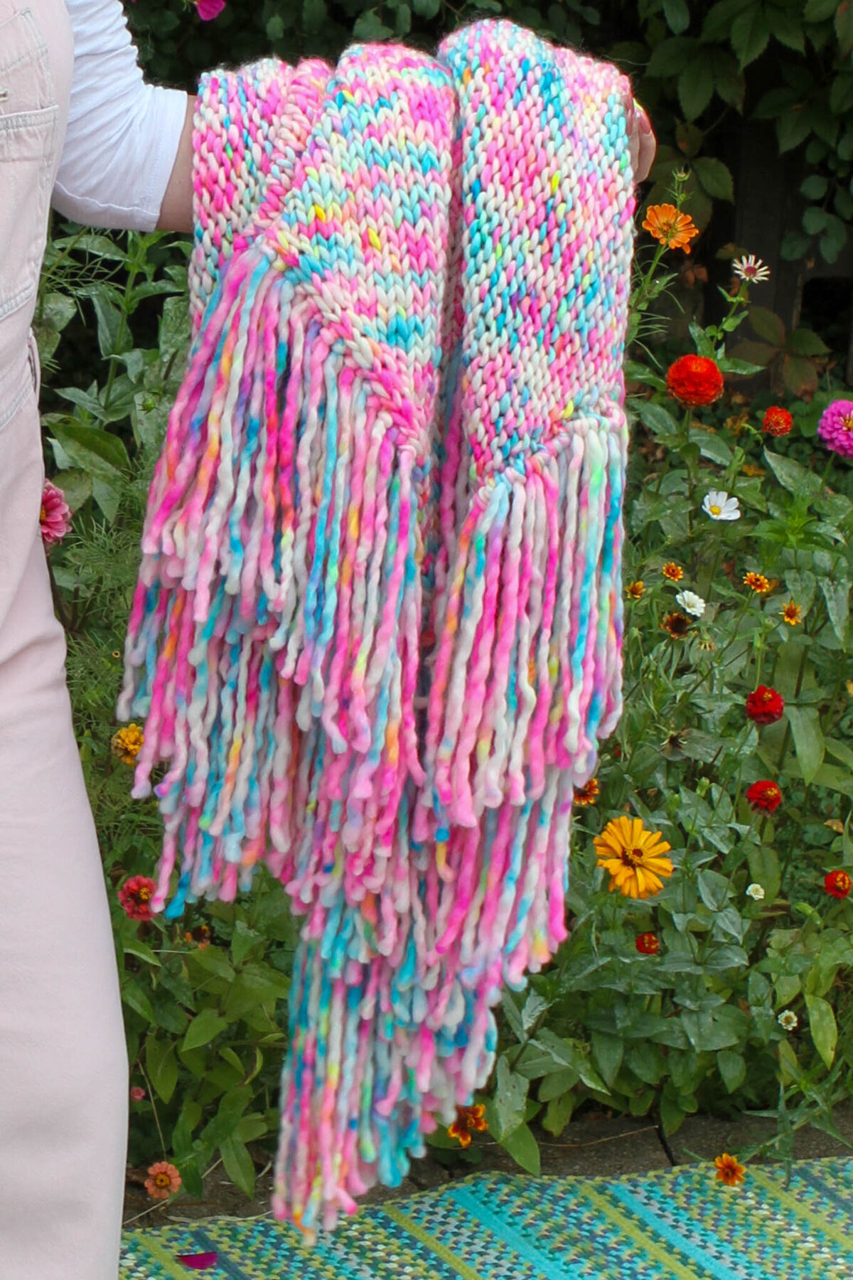 holding shawl folded