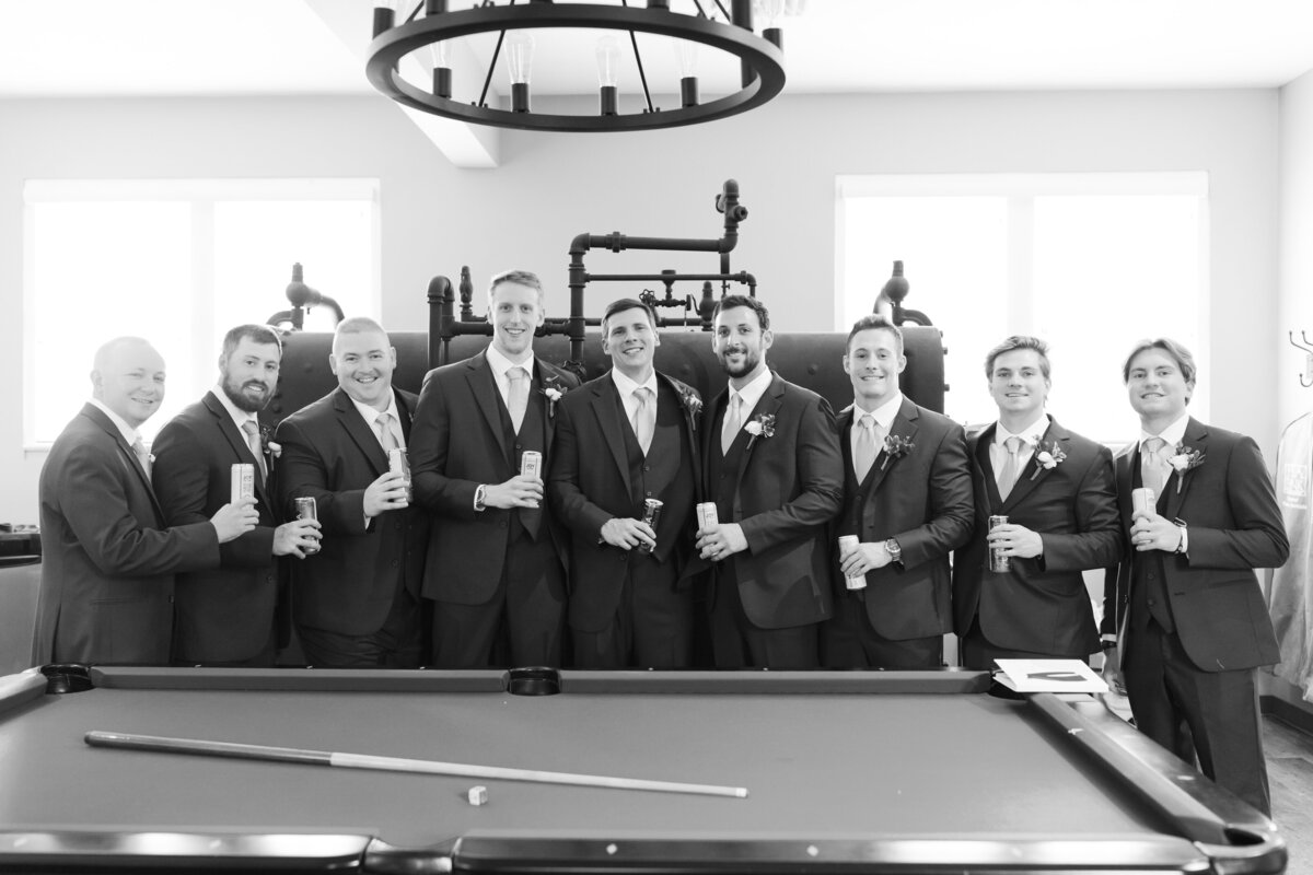 wedding venue dressing suite pool table groomsmen