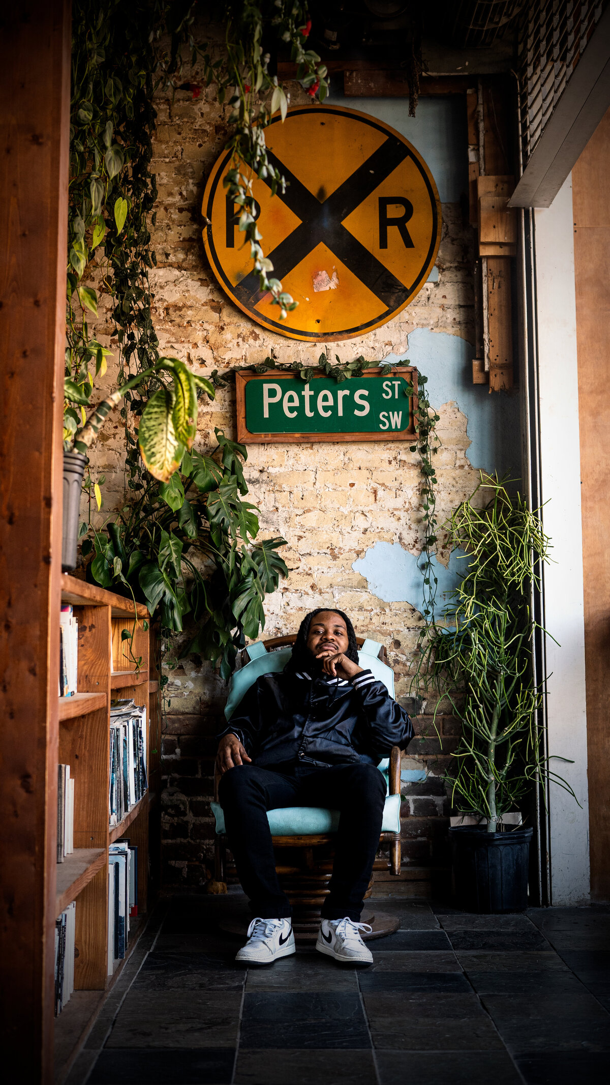 mike under peter street sign