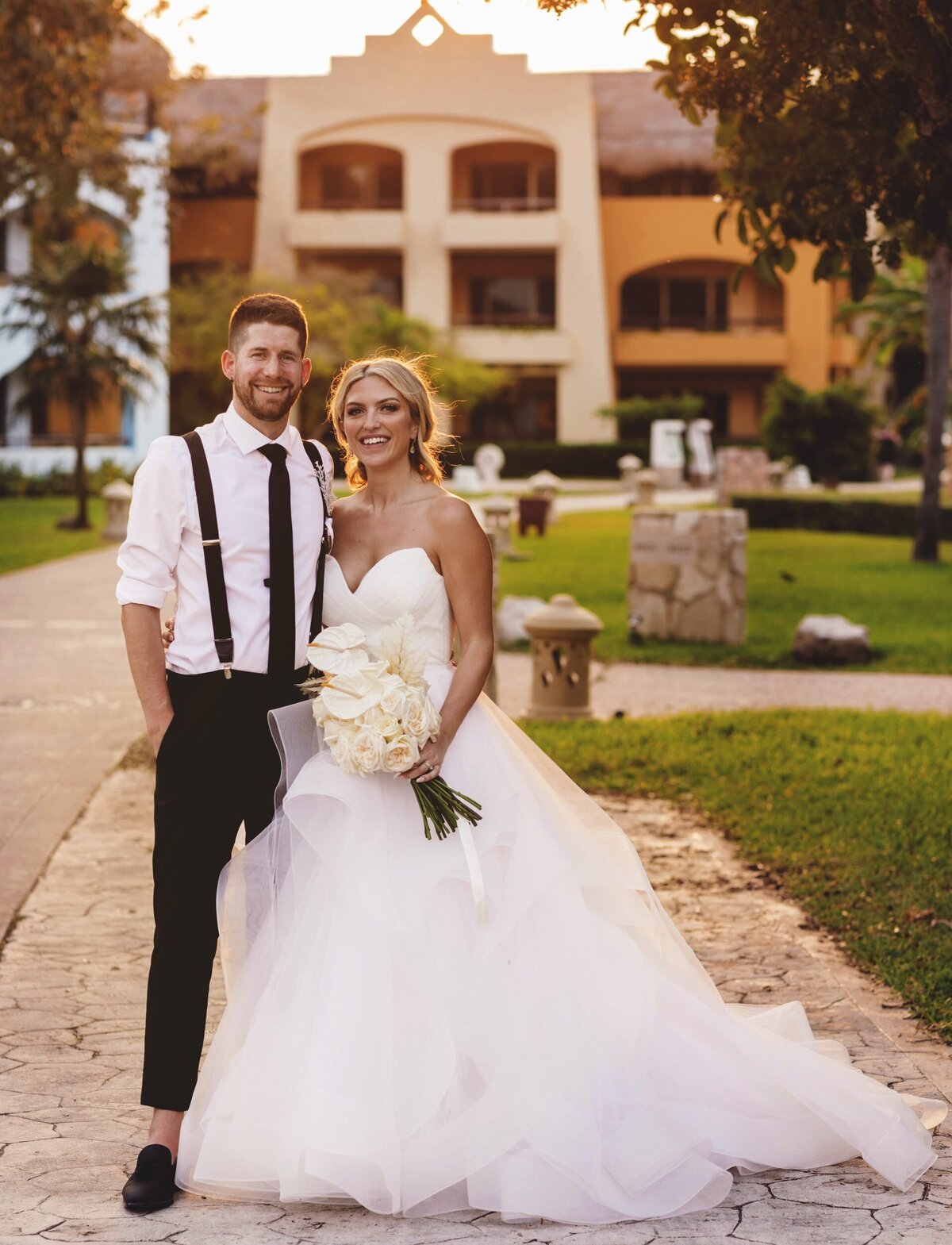 Portrait of bride and groom at  Iberostar Paraiso Riviera Maya Wedding