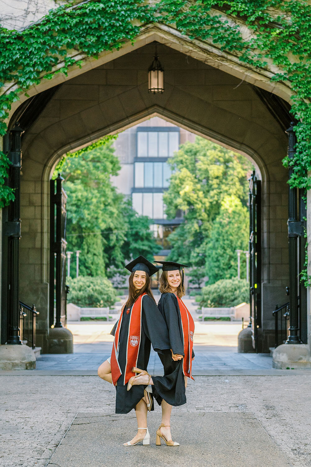 Best friends cap and gown photoshoot at Hull Gate at the University of Chicago