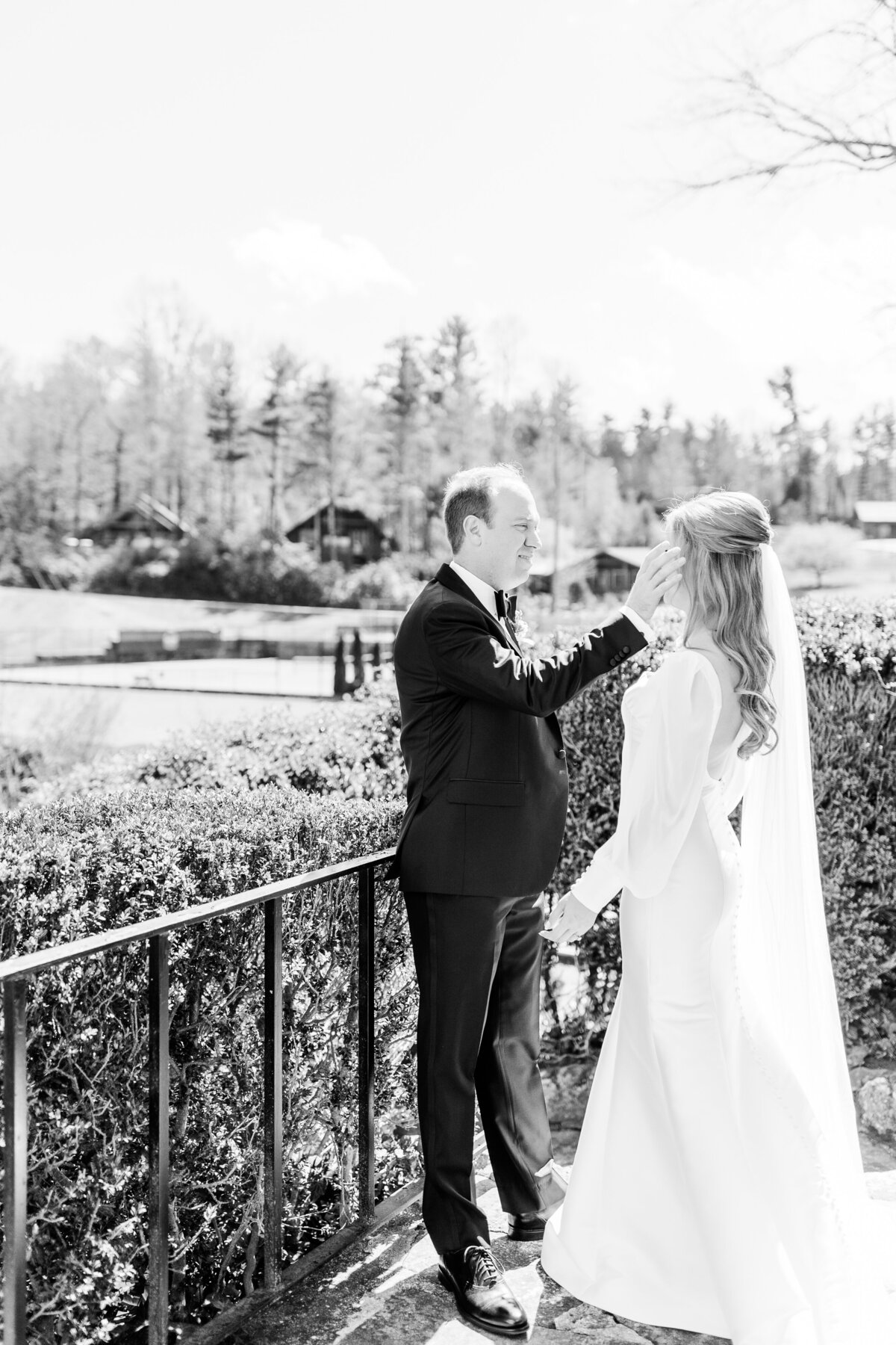 tender moments during bride and groom first look at the Greystone Inn