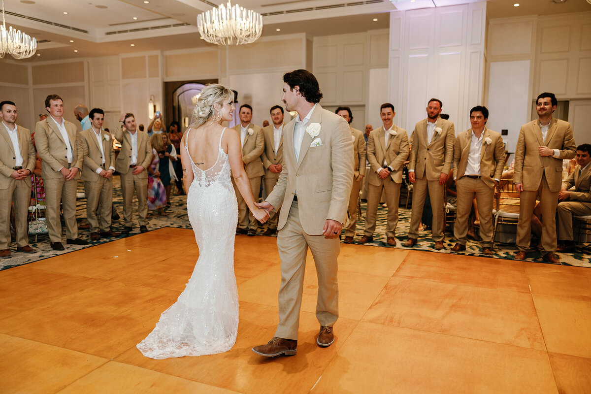 A romantic first dance moment at the elegant Cheeca Lodge ballroom.