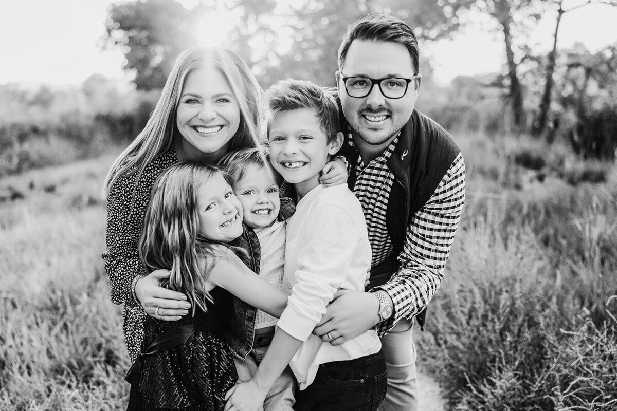 Fort Collins area family poses for black and white portrait.