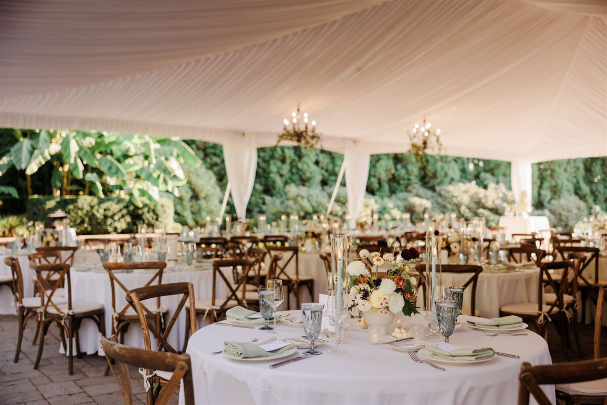 Luxurious wedding reception table at the terrace patio in chateau lill