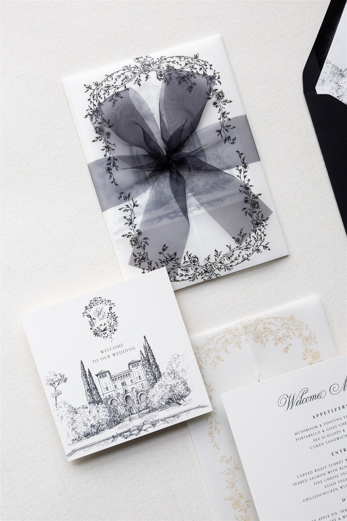G Designers Black and white destination wedding invitations 4