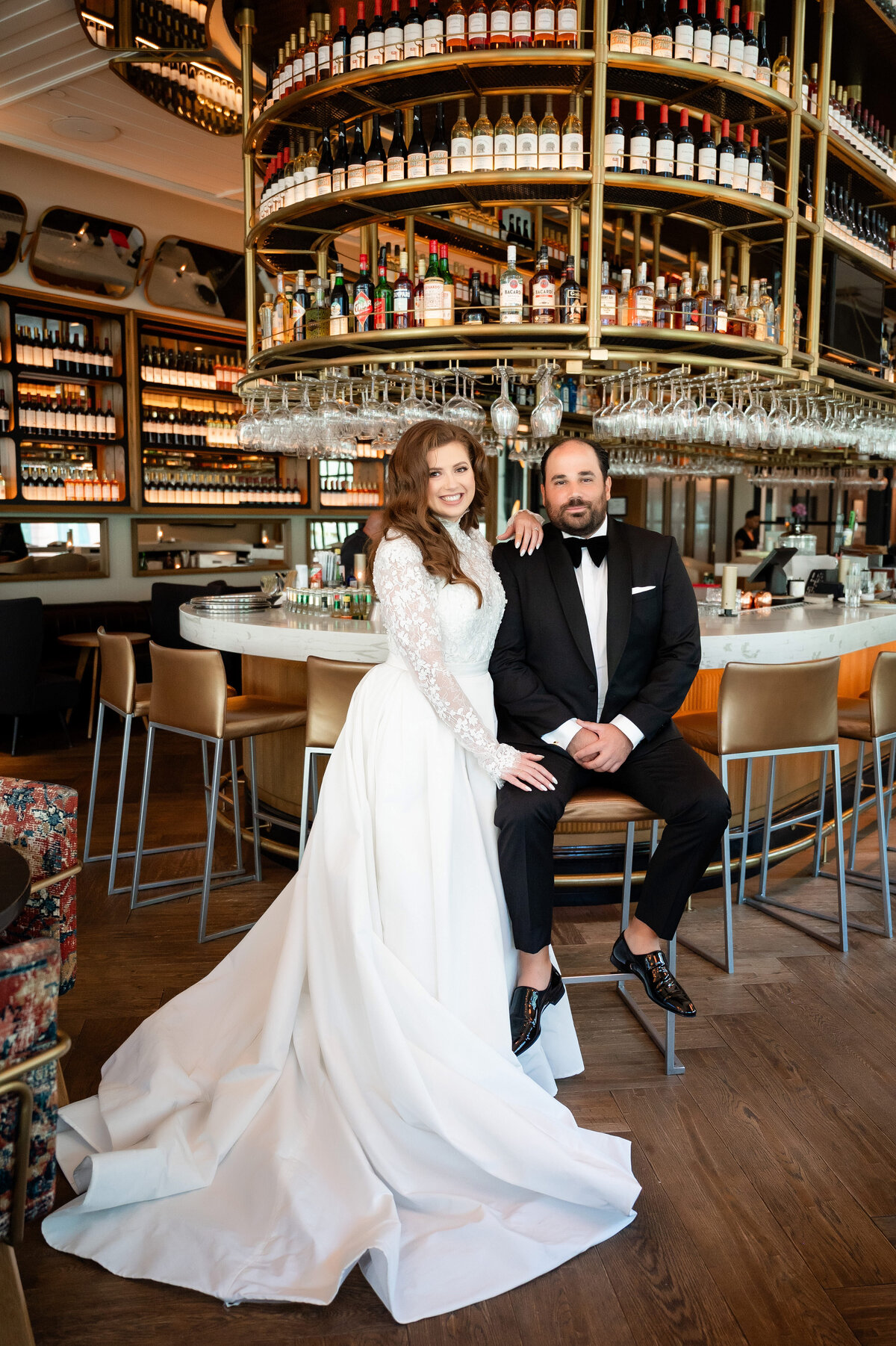 wedding day photo at the bar at Fl.2 restaurant in pittsburgh
