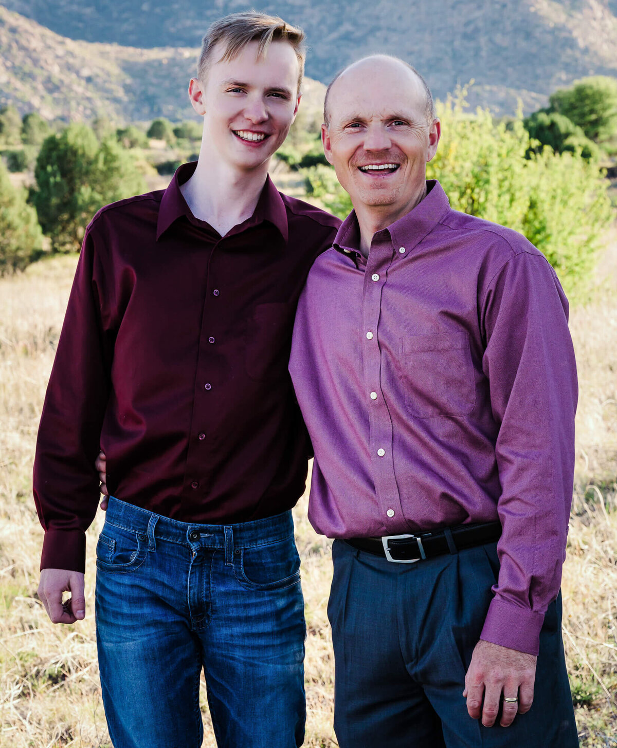 Father and son pose at Granite Mountain for Prescott family photos