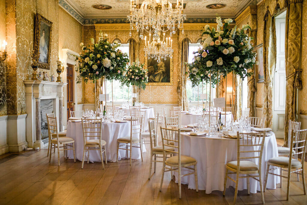 Abundant wedding florals at the manderston estate